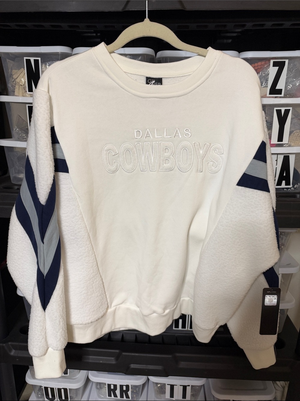NWT NFL For Her Dallas Cowboys Embroidered Sweatshirt Navy Gray Football Large